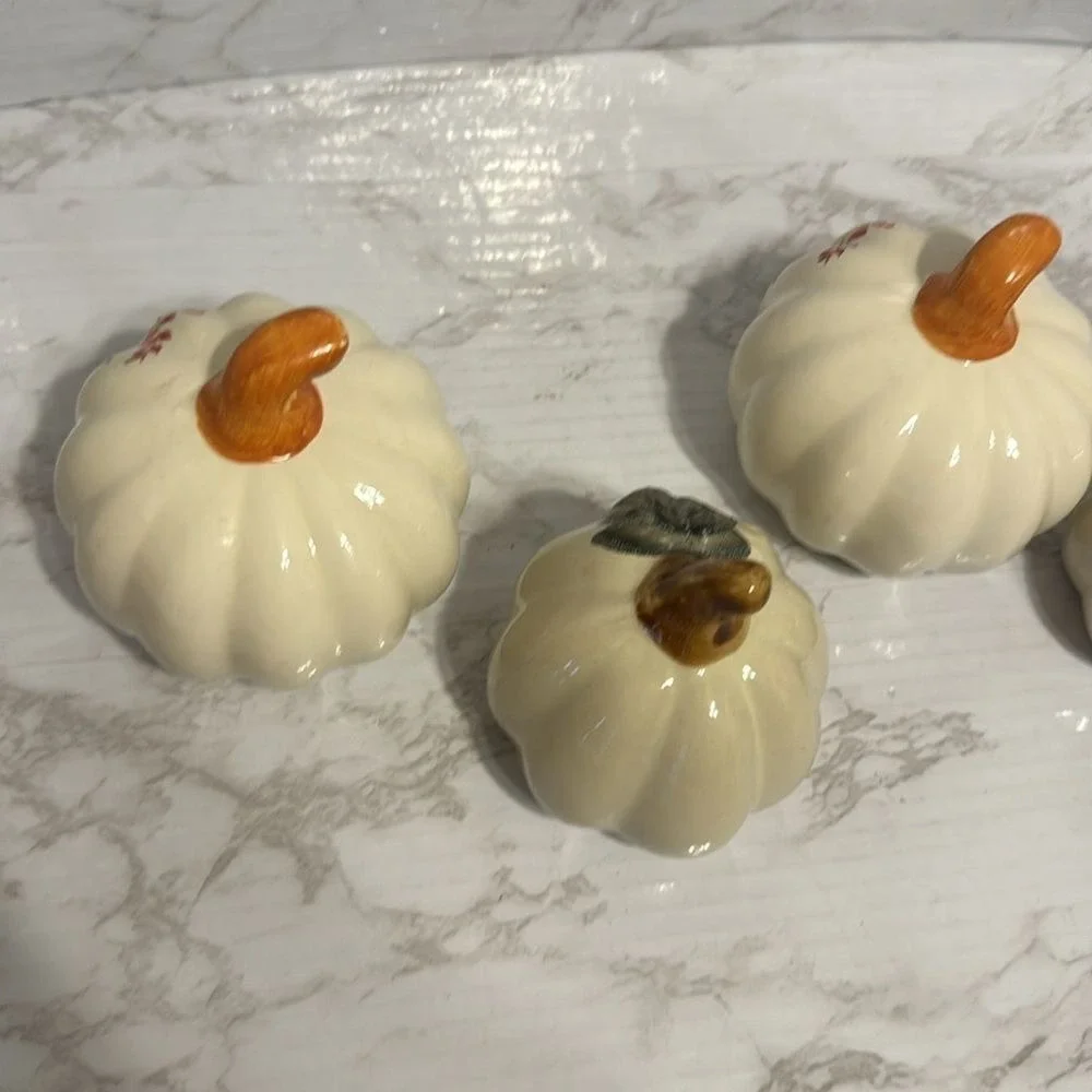 Mini pumpkins ceramic decor figures with painted flowers fall Halloween decor